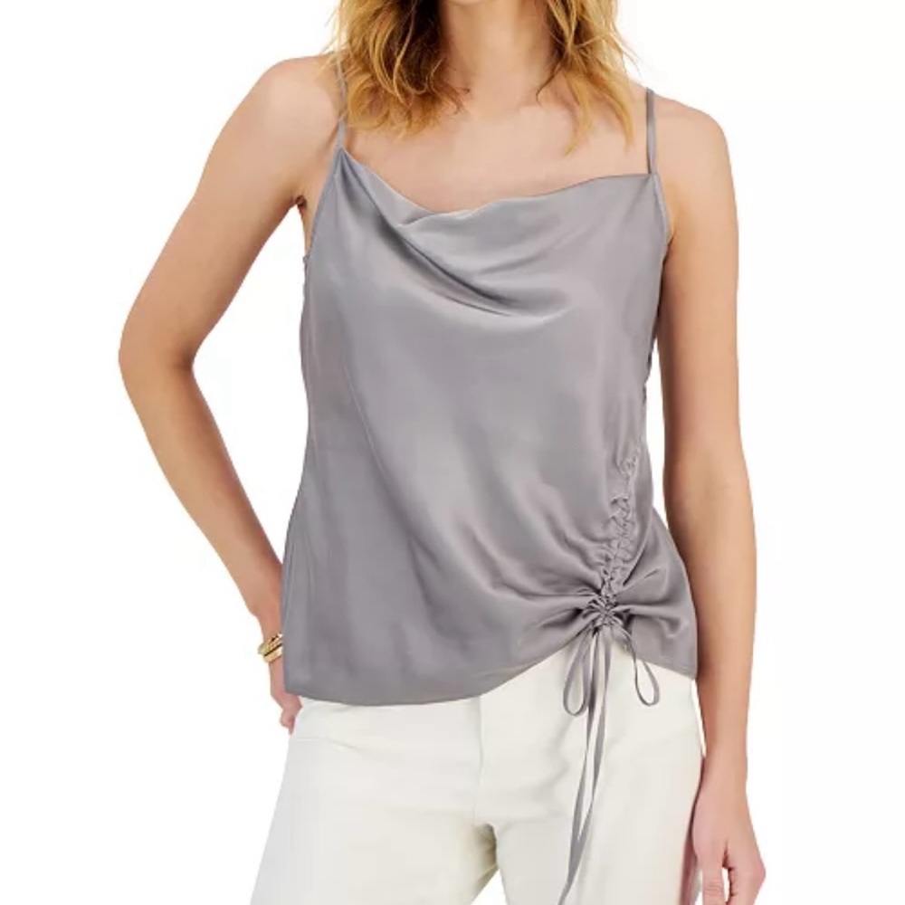 I.N.C Gray Ruched Tie Front Camisole
